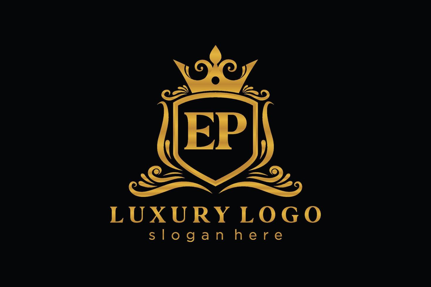 Initial EP Letter Royal Luxury Logo template in vector art for Restaurant, Royalty, Boutique, Cafe, Hotel, Heraldic, Jewelry, Fashion and other vector illustration.