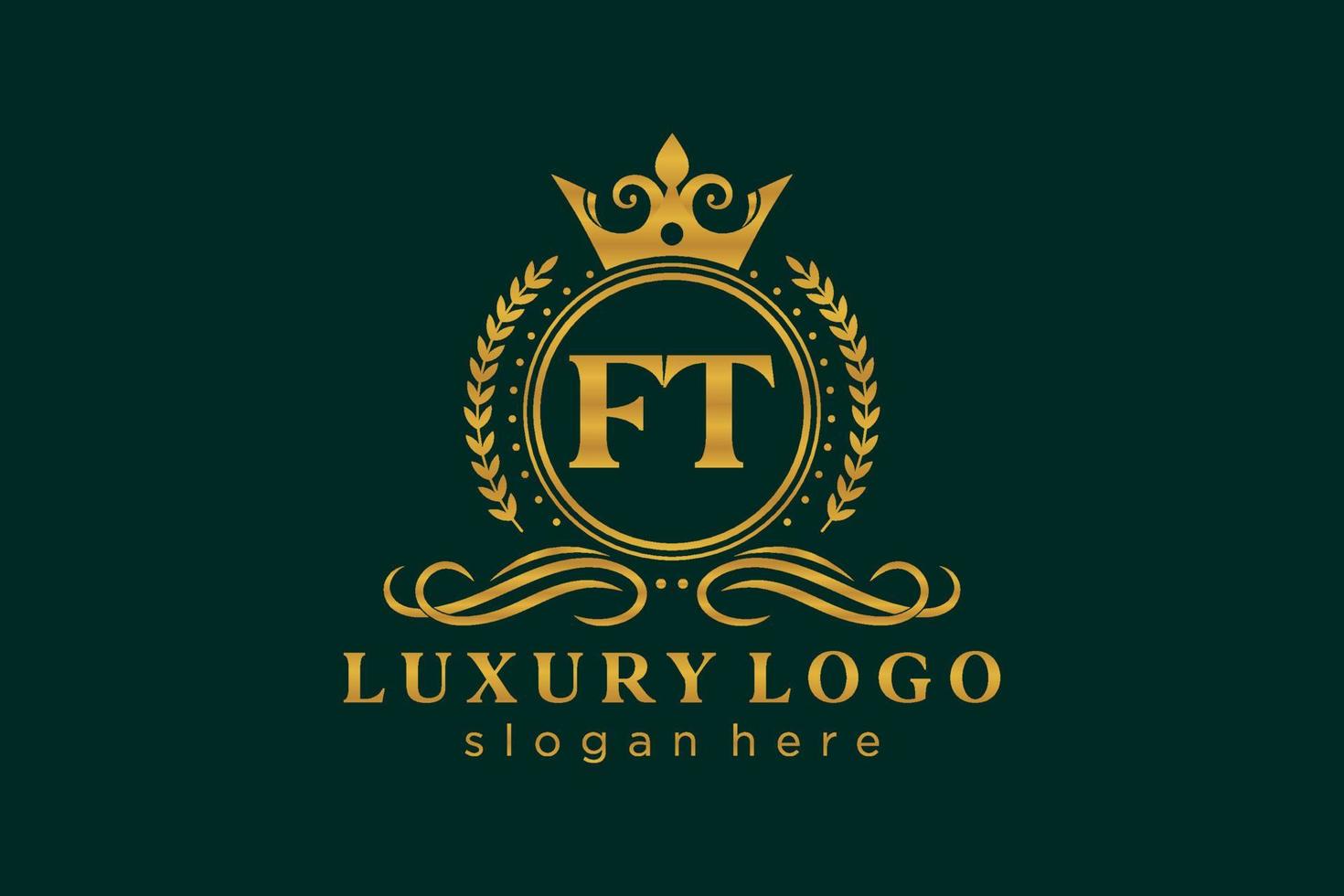 Initial FT Letter Royal Luxury Logo template in vector art for Restaurant, Royalty, Boutique, Cafe, Hotel, Heraldic, Jewelry, Fashion and other vector illustration.