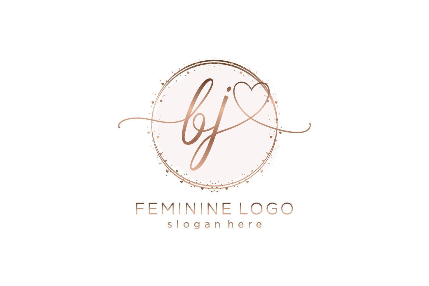 logotipo inicial de escritura a mano bj con plantilla de círculo logotipo vectorial de boda inicial, moda, floral y botánica con plantilla creativa. vector