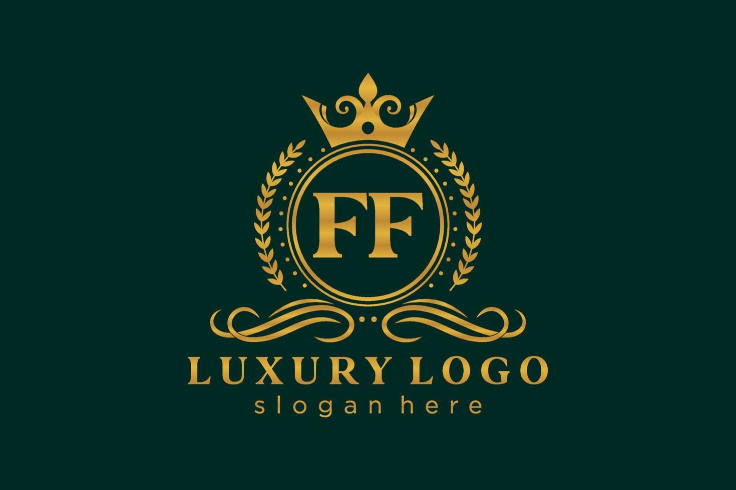 Initial FF Letter Royal Luxury Logo template in vector art for Restaurant, Royalty, Boutique, Cafe, Hotel, Heraldic, Jewelry, Fashion and other vector illustration.