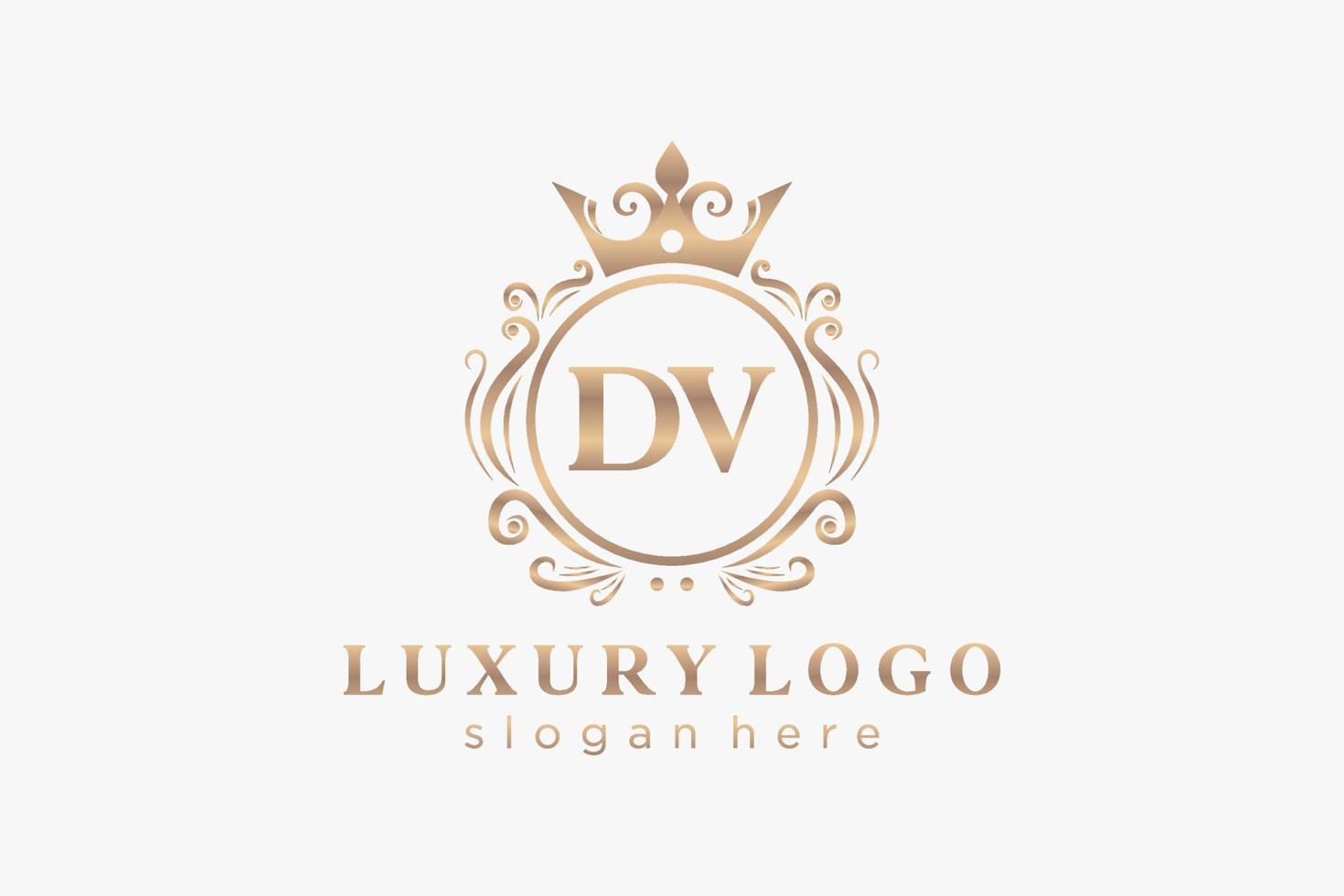 Initial DV Letter Royal Luxury Logo template in vector art for Restaurant, Royalty, Boutique, Cafe, Hotel, Heraldic, Jewelry, Fashion and other vector illustration.