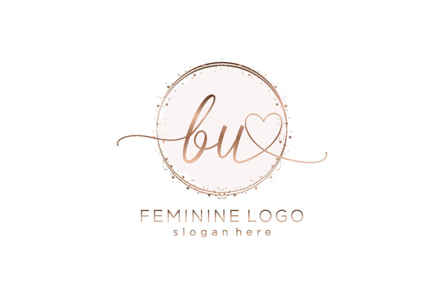 logotipo inicial de escritura a mano bu con plantilla de círculo logotipo vectorial de boda inicial, moda, floral y botánica con plantilla creativa. vector