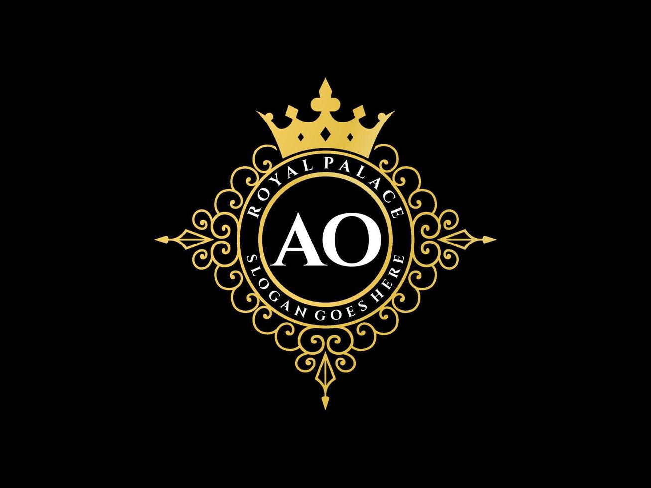 Letter AO Antique royal luxury victorian logo with ornamental frame. vector