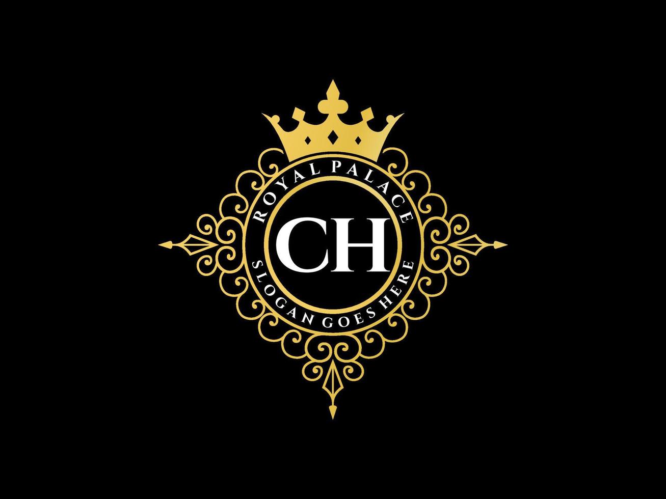 Letter CH Antique royal luxury victorian logo with ornamental frame. vector
