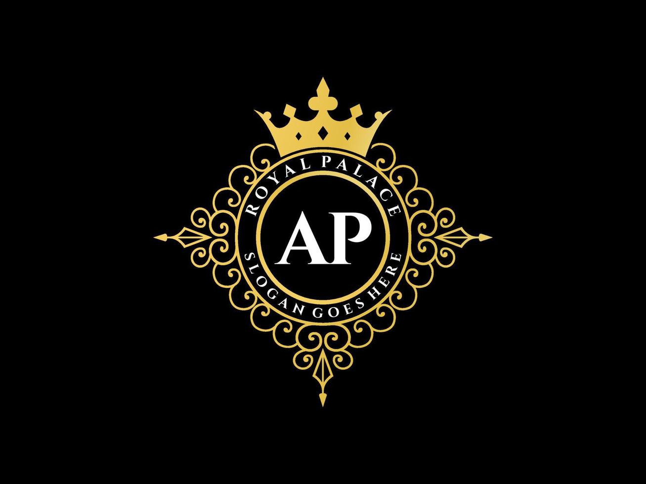 Letter AP Antique royal luxury victorian logo with ornamental frame. vector