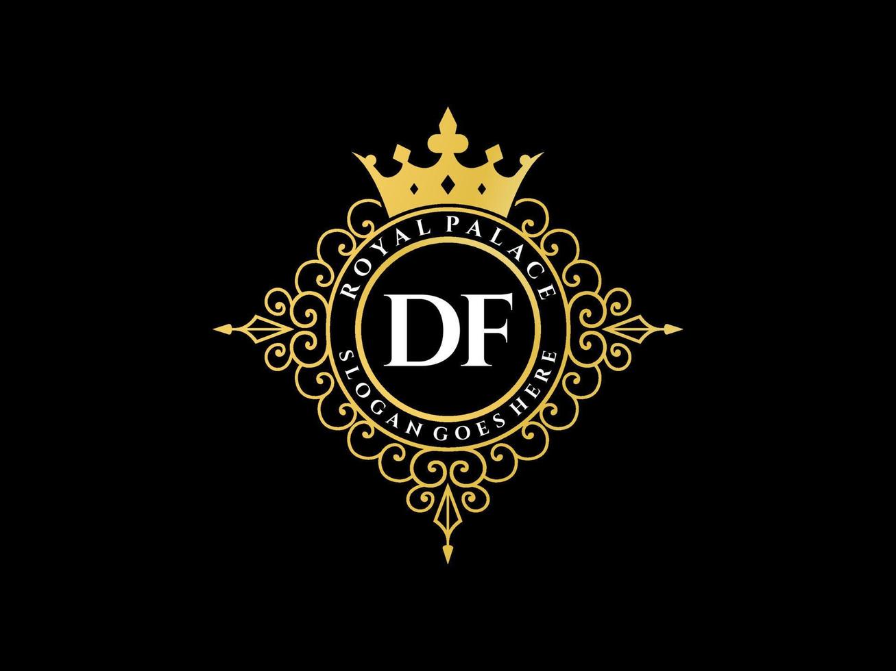 Letter DF Antique royal luxury victorian logo with ornamental frame. vector