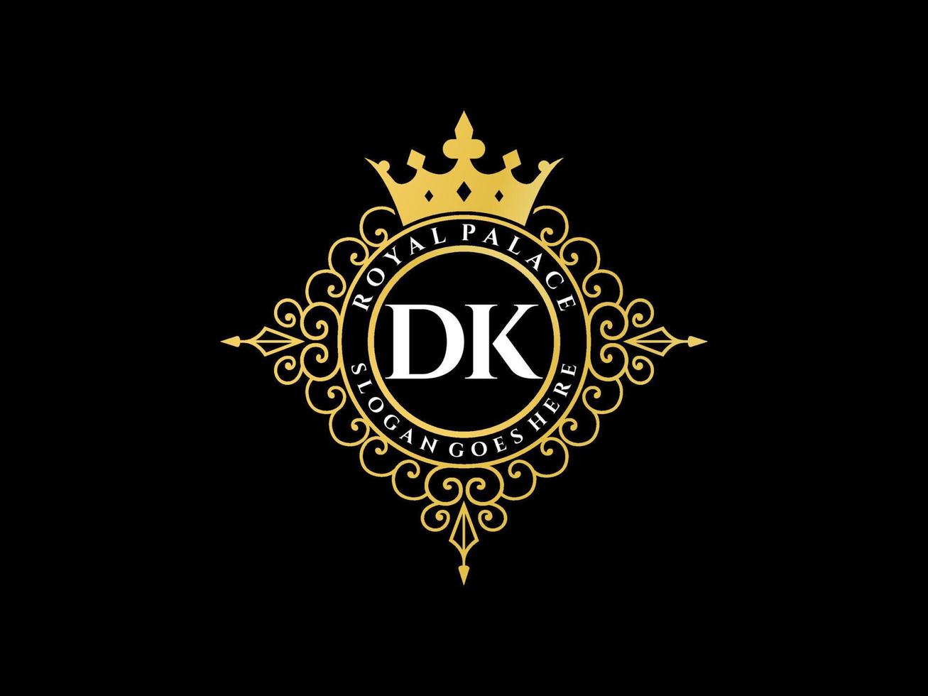 letra dk logotipo victoriano de lujo real antiguo con marco ornamental. vector