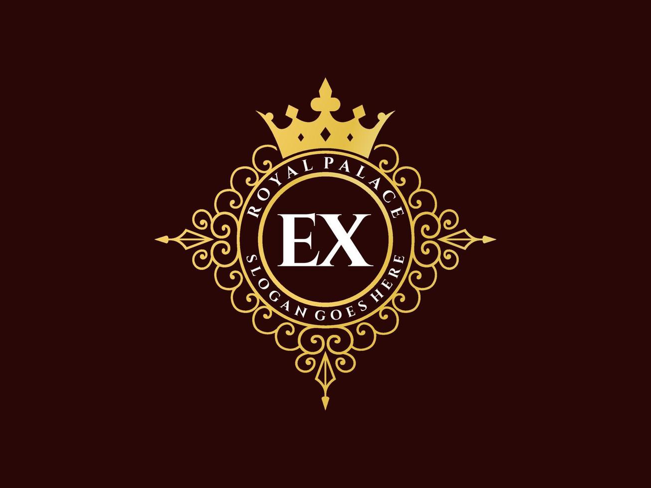 carta ex logotipo victoriano de lujo real antiguo con marco ornamental. vector