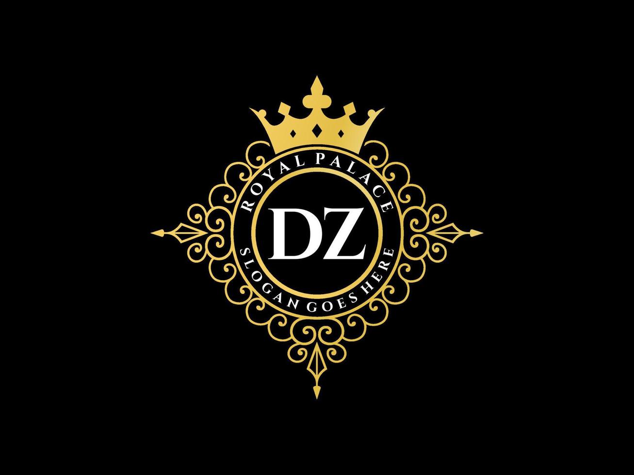 letra dz logotipo victoriano de lujo real antiguo con marco ornamental. vector