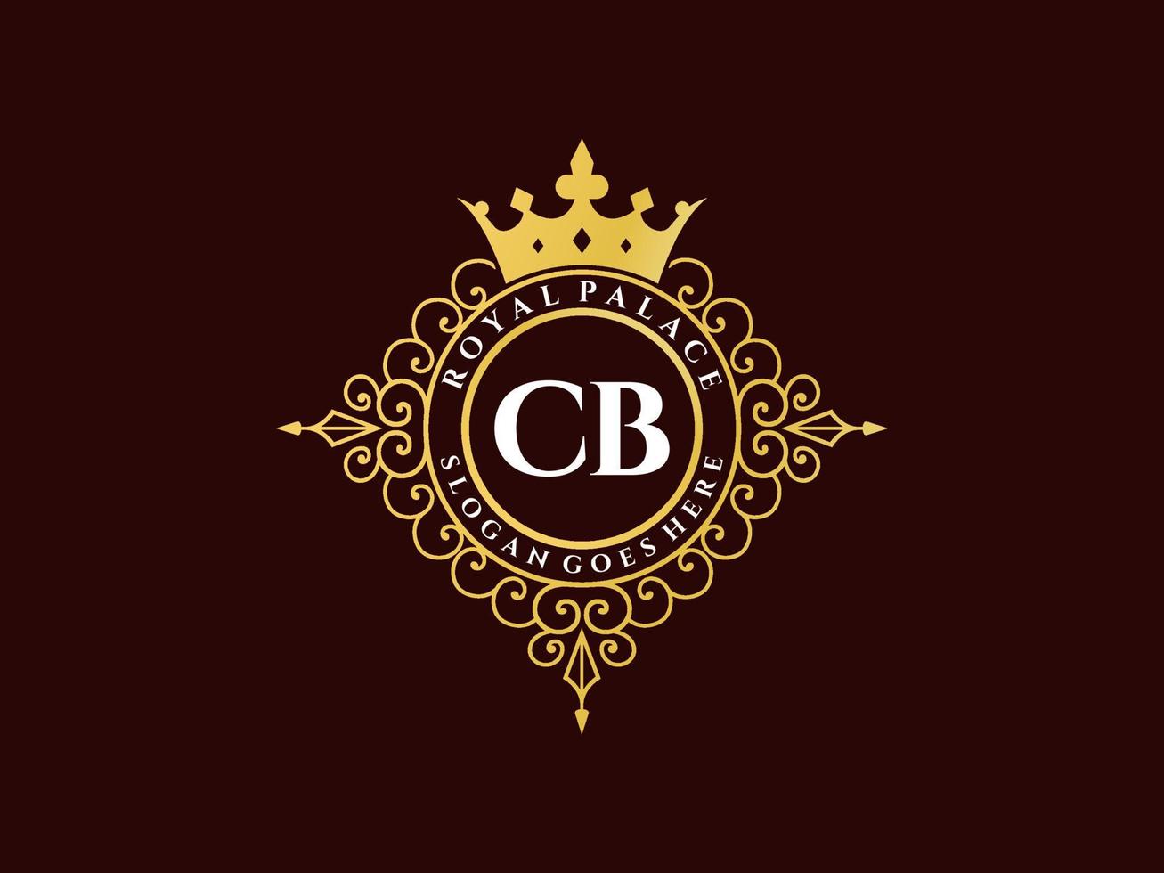 letra cb logotipo victoriano de lujo real antiguo con marco ornamental. vector