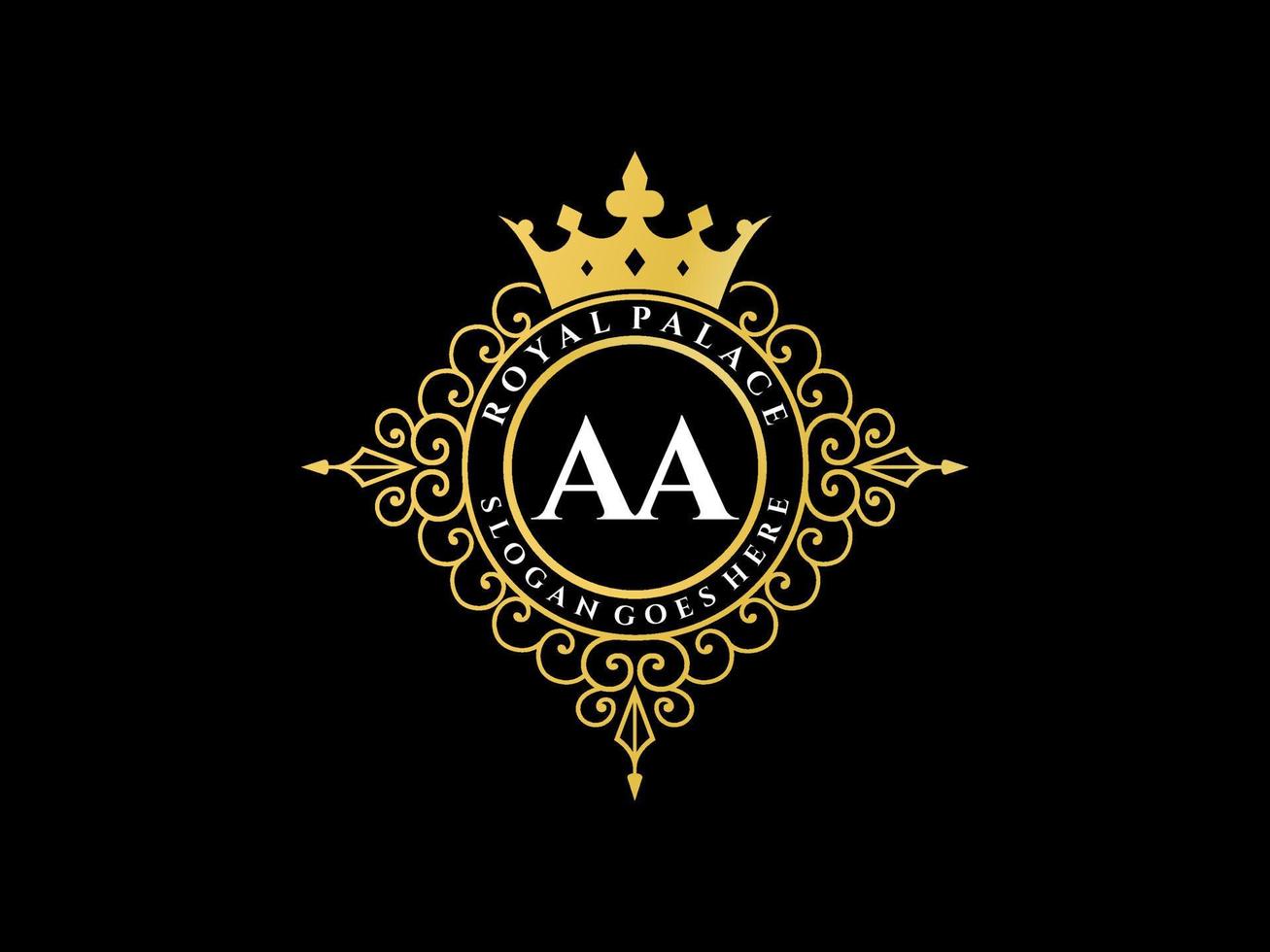 Letter AA Antique royal luxury victorian logo with ornamental frame. vector