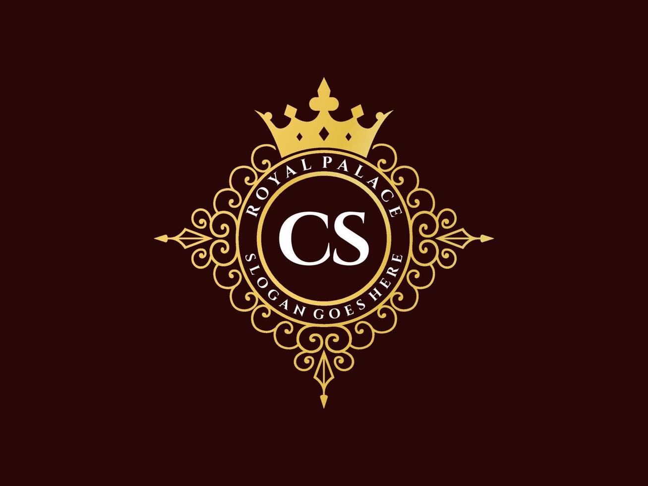 Letter CS Antique royal luxury victorian logo with ornamental frame. vector