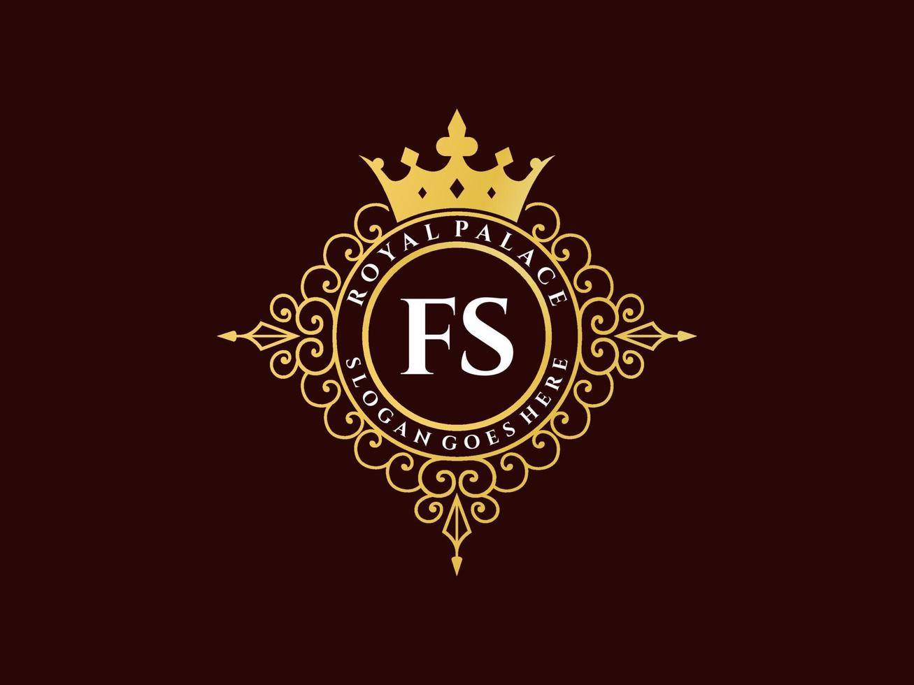 Letter FS Antique royal luxury victorian logo with ornamental frame. vector