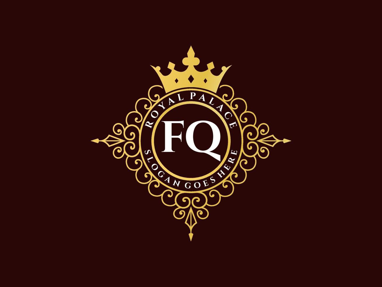 letra fq logotipo victoriano de lujo real antiguo con marco ornamental. vector