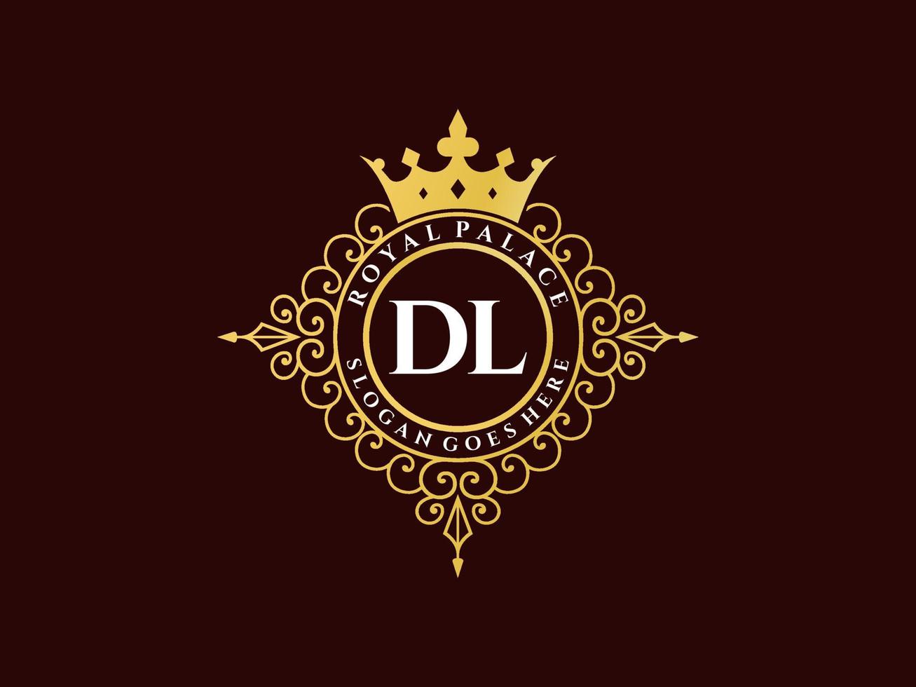 Letter DL Antique royal luxury victorian logo with ornamental frame. vector
