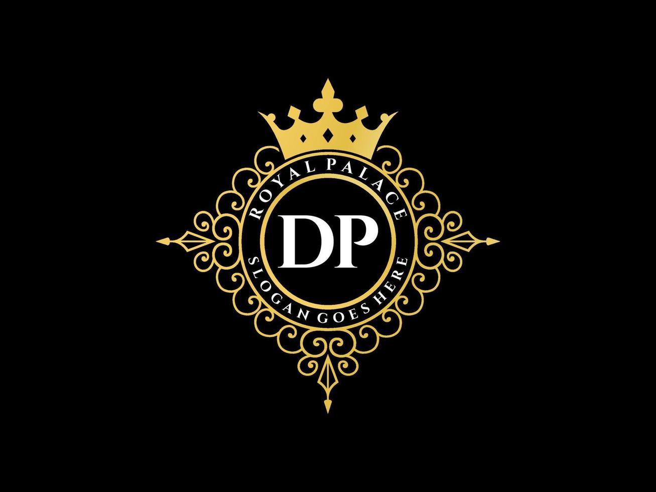 Letter DP Antique royal luxury victorian logo with ornamental frame. vector