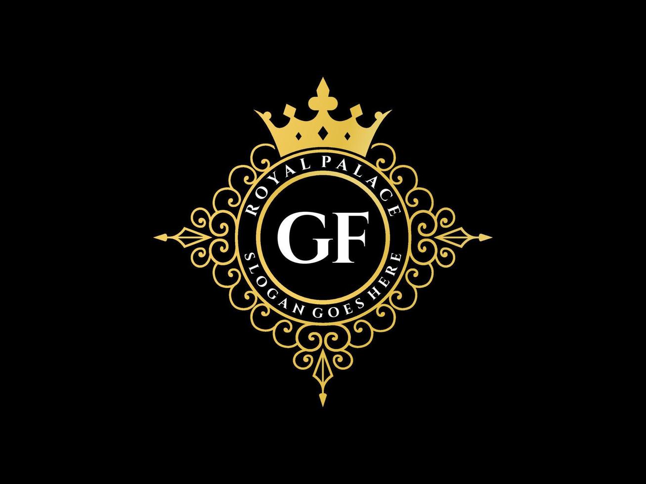 Letter GF Antique royal luxury victorian logo with ornamental frame. vector