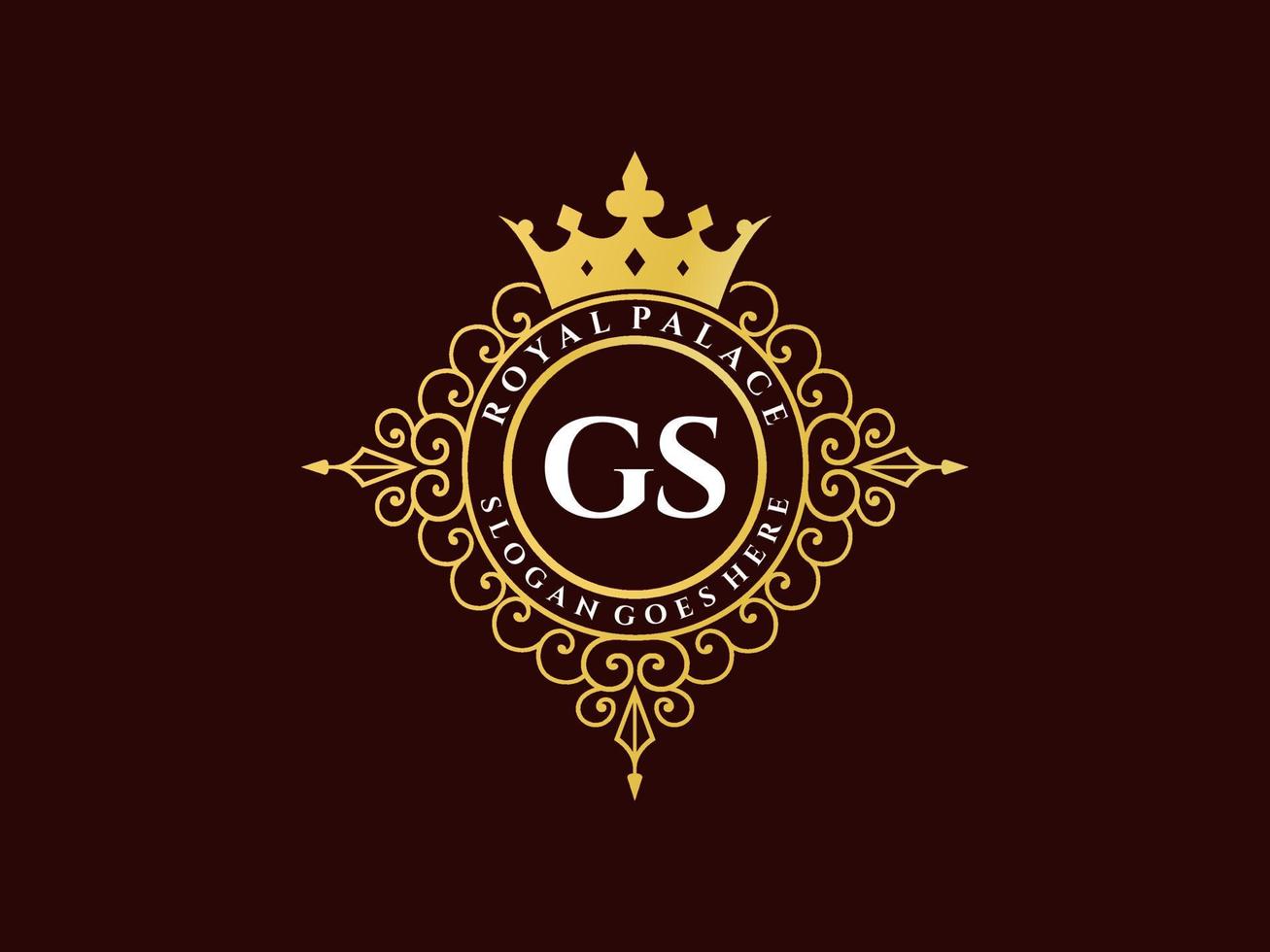Letter GS Antique royal luxury victorian logo with ornamental frame. vector