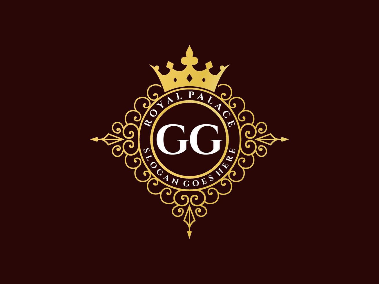 letra gg logotipo victoriano de lujo real antiguo con marco ornamental. vector