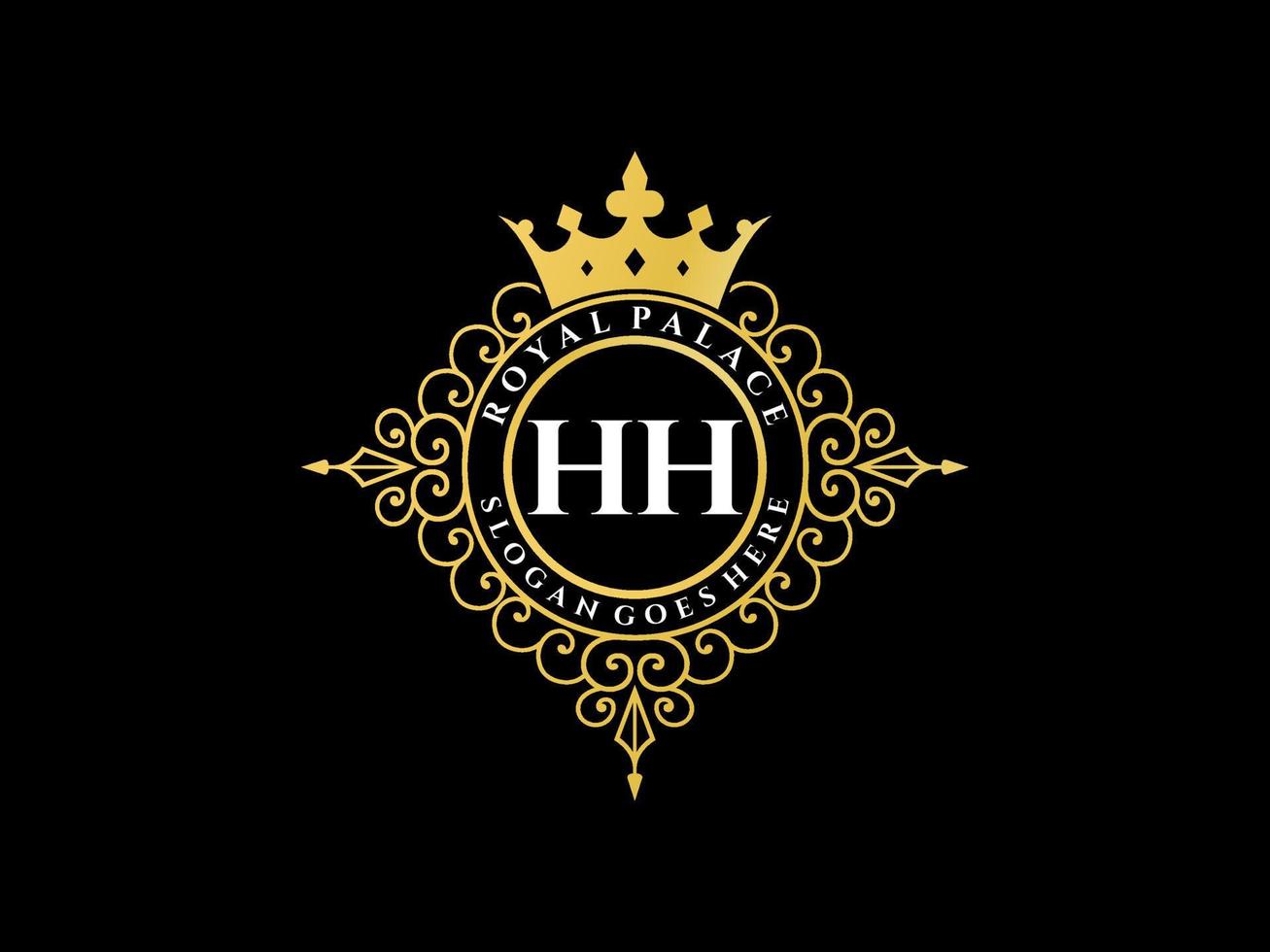 letra hh antiguo logotipo victoriano real de lujo con marco ornamental. vector