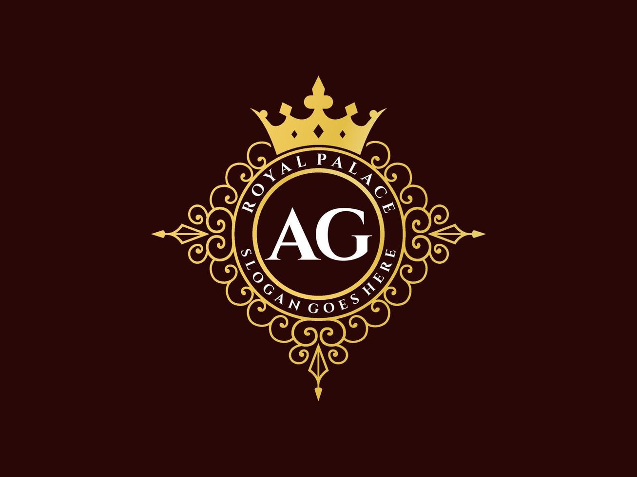 letra ag logotipo victoriano de lujo real antiguo con marco ornamental. vector