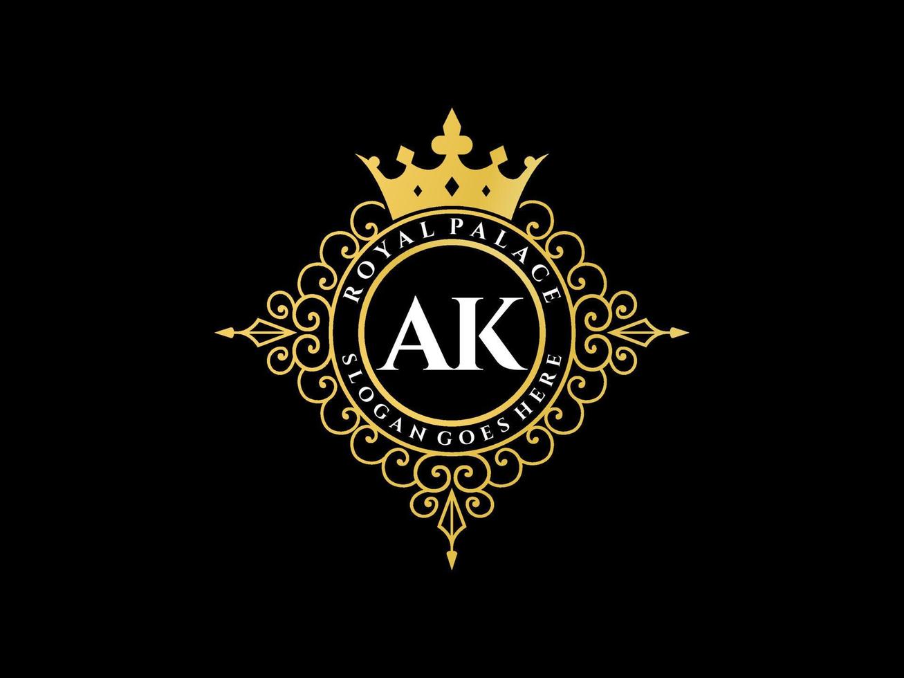 Letter AK Antique royal luxury victorian logo with ornamental frame. vector