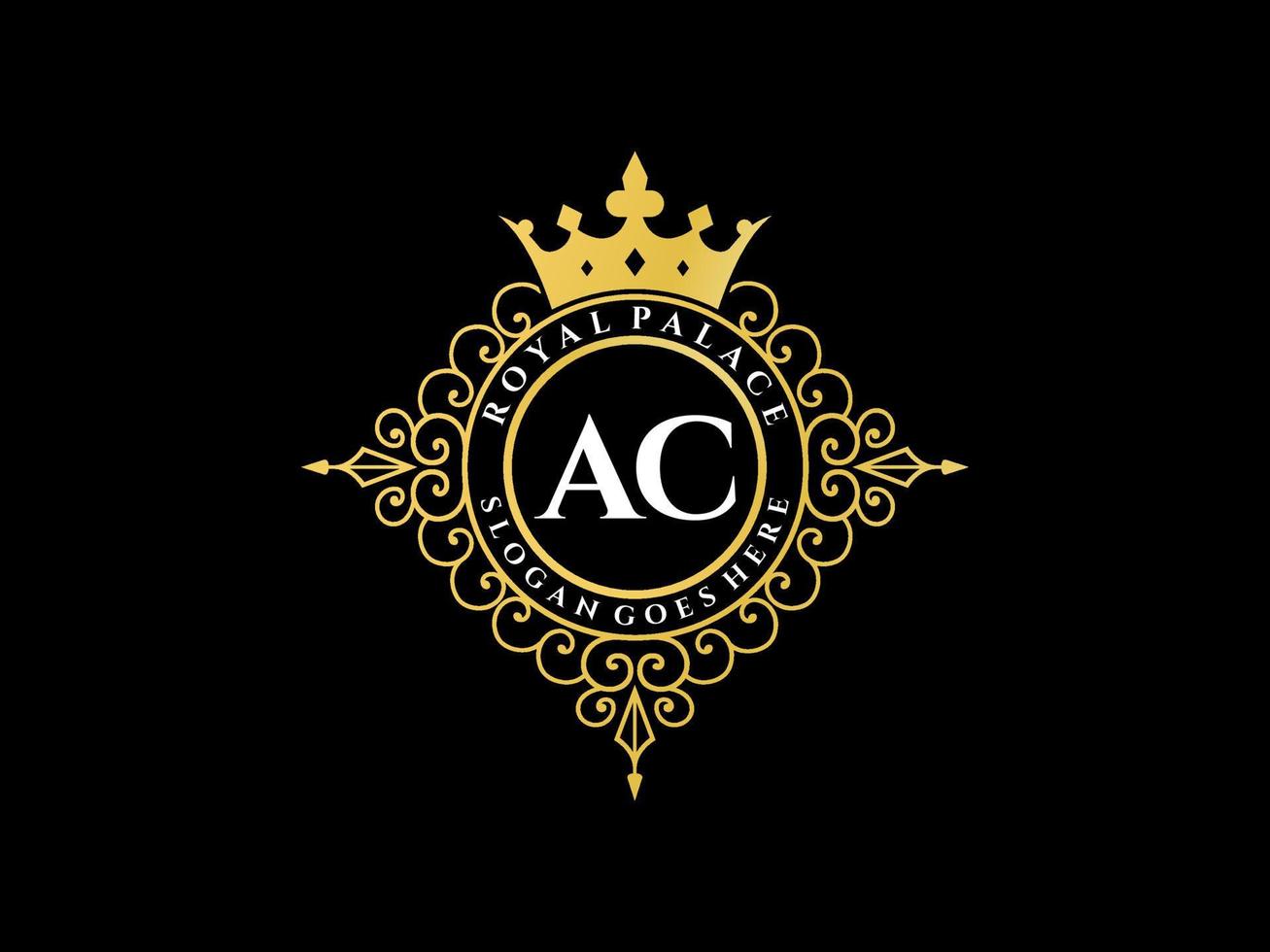 Letter AC Antique royal luxury victorian logo with ornamental frame. vector