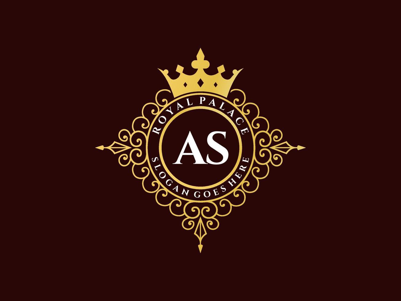 Letter AS Antique royal luxury victorian logo with ornamental frame. vector