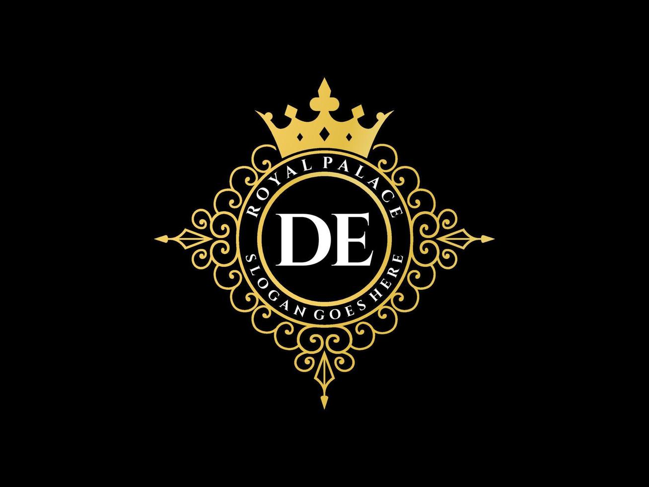 Letter DE Antique royal luxury victorian logo with ornamental frame. vector