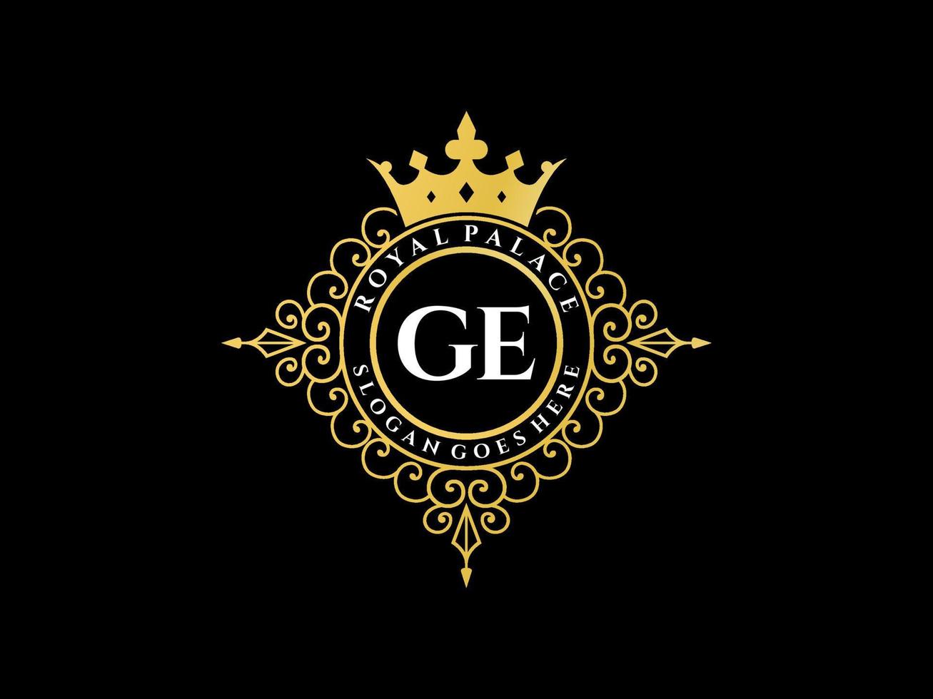letra ge logotipo victoriano de lujo real antiguo con marco ornamental. vector
