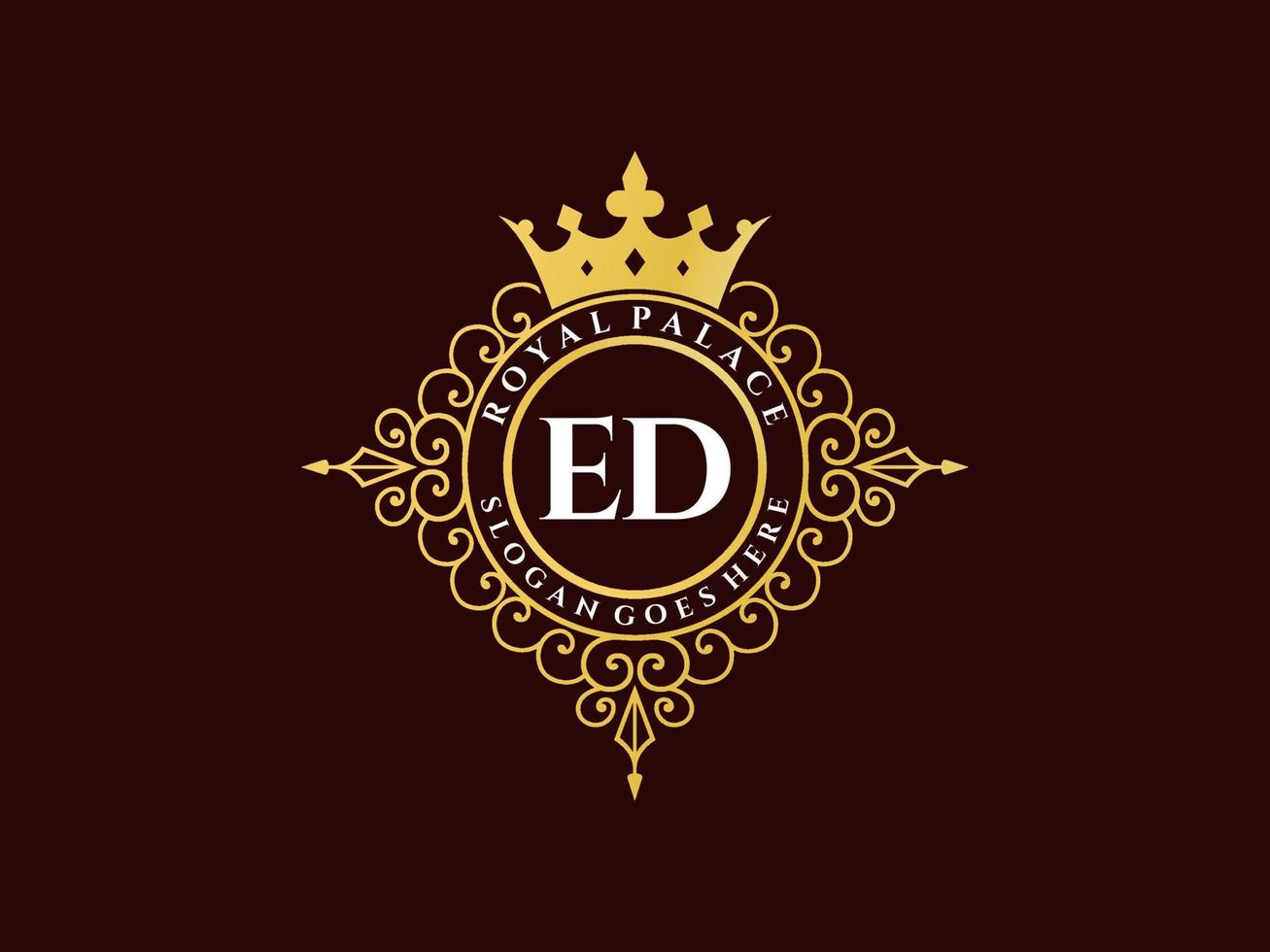 letra ed logotipo victoriano de lujo real antiguo con marco ornamental. vector