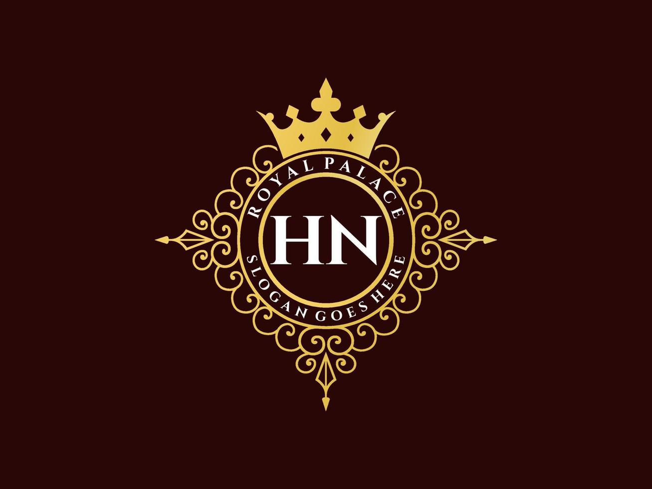 Letter HN Antique royal luxury victorian logo with ornamental frame. vector