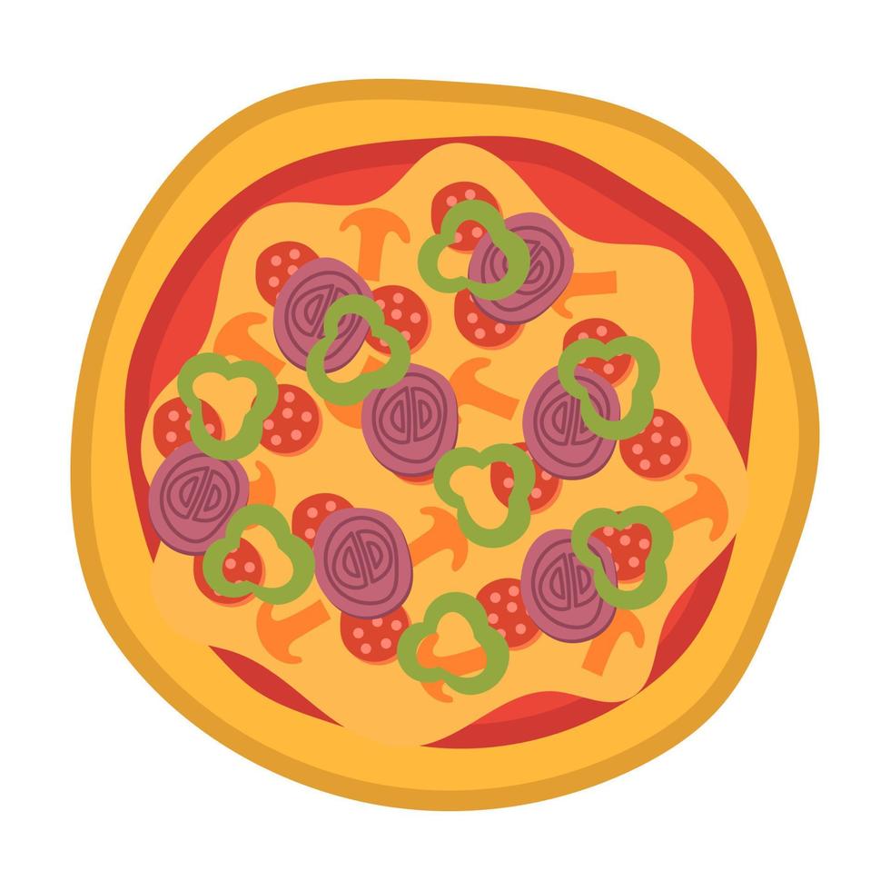 Pizza top view icons. Italian food with tomato and cheese isolated on white background. Delicious menu for a restaurant with cheese , mushrooms and meat ingredients. Round food vector illustration