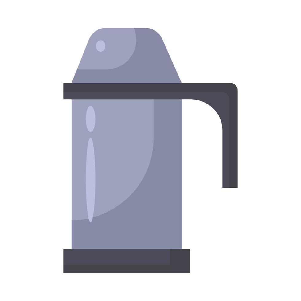 contenedor termo aislado icono de fondo blanco. termo bebida matraz y botella de metal para agua. objeto de acero para té y taza de viaje. vaso de plástico térmico y lata de camping para bebida. elemento de dibujos animados vector