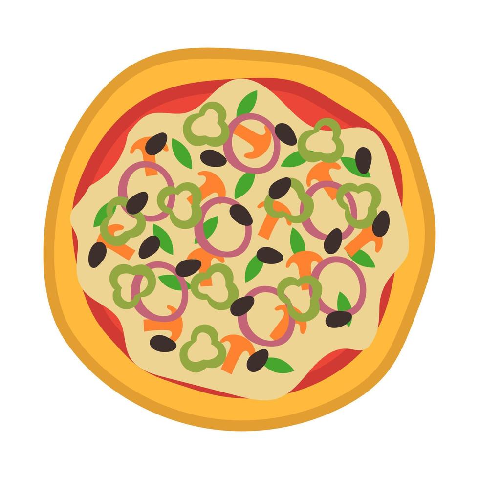Pizza top view icons. Italian food with tomato and cheese isolated on white background. Delicious menu for a restaurant with cheese , mushrooms and meat ingredients. Round food vector illustration
