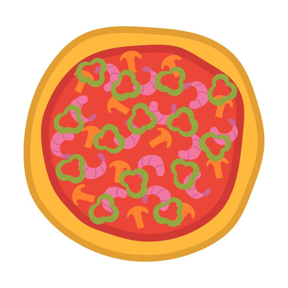 iconos de vista superior de pizza. comida italiana con tomate y queso aislado sobre fondo blanco. delicioso menú para un restaurante con queso, champiñones e ingredientes de carne. ilustración de vector de comida redonda