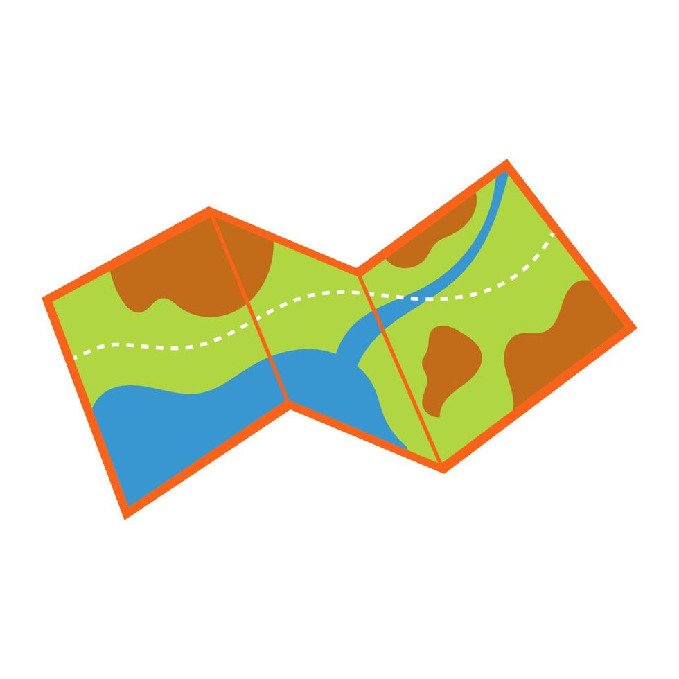 Hiking map vector illustration icon isolated white background. Mountain travel and nature relief topography contour. Terrain topographic and cartography land. Navigation geographic route and trail