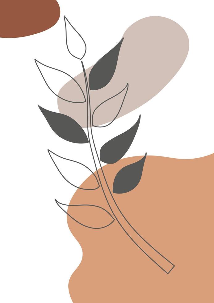 Abstract decorative background poster with leaves, foliage and geometric shapes. Poster for print, cover, wallpaper, minimal and natural wall art in boho style. vector