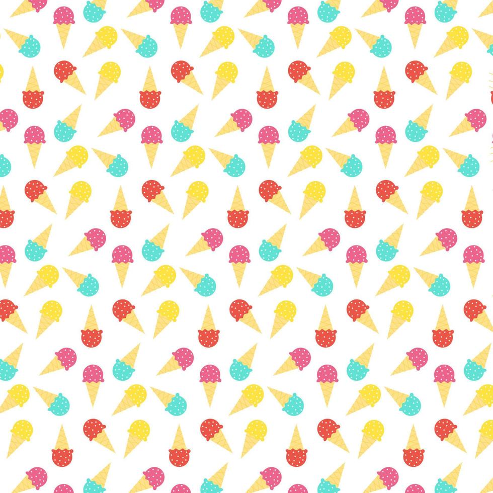 Ice cream waffle cone seamless pattern. Bright colorful summer pattern. Vector pattern.