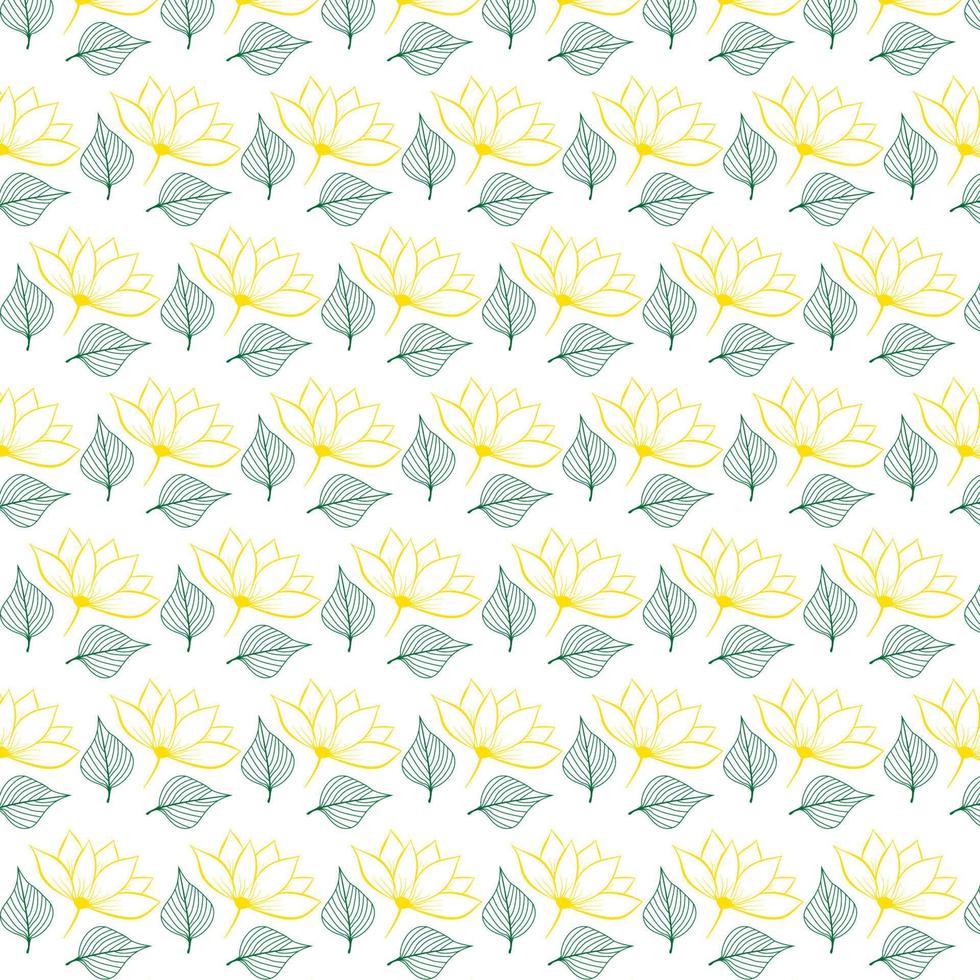 Magnolia with leaves seamless pattern. Bright colorful plant pattern. Vector pattern.