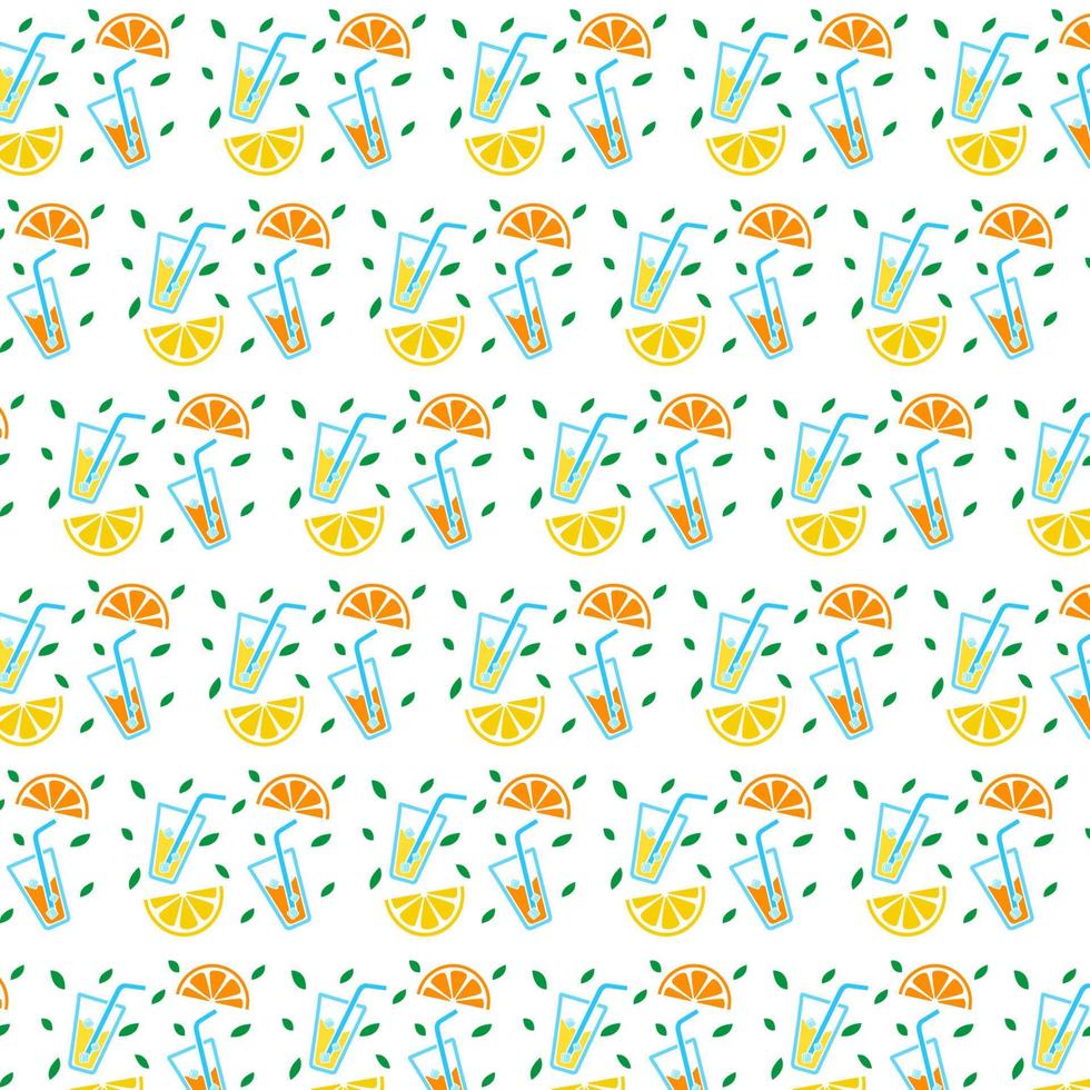 Summer pattern with cocktails and citrus slices. Bright colorful summer pattern. Vector pattern.