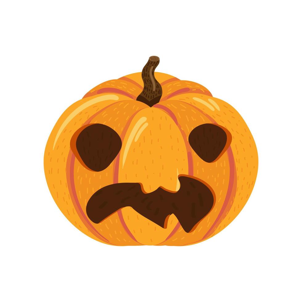 Halloween pumpkin with cartoon scary face on white vector