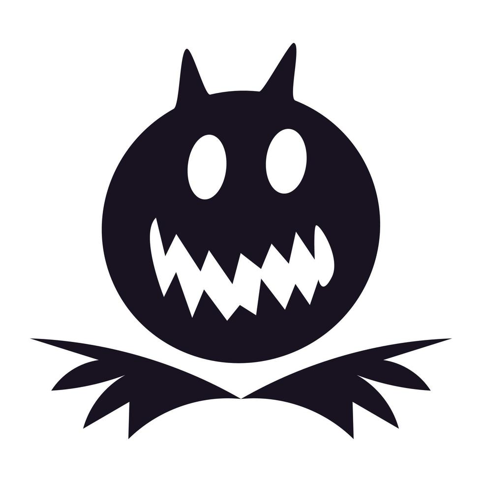 Scary Halloween silhouette, fear smiling face icon vector