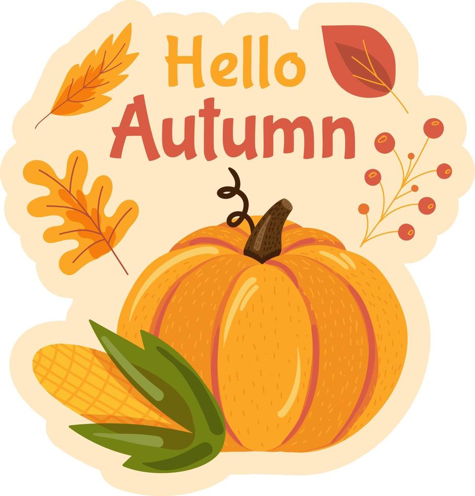 Hello autumn sticker with lettering for typography vector