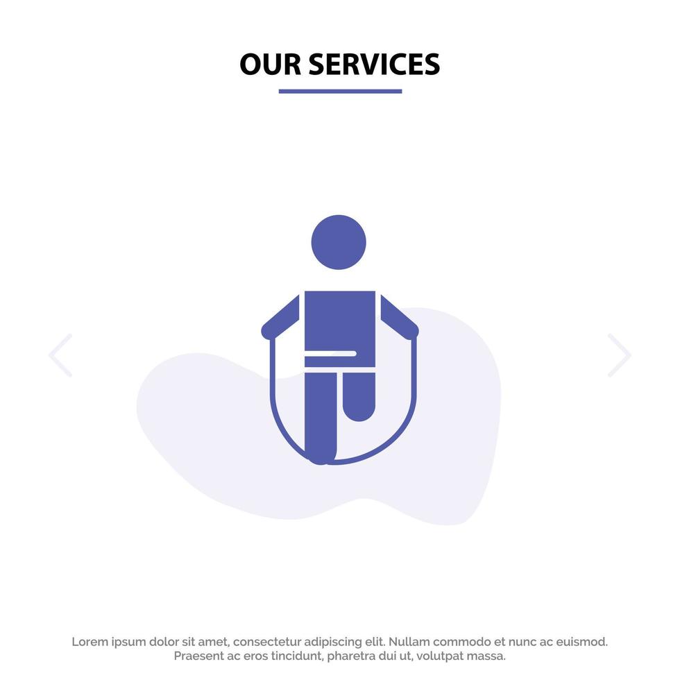 Our Services Activity Jump Jumping Rope Skipping Solid Glyph Icon Web card Template vector