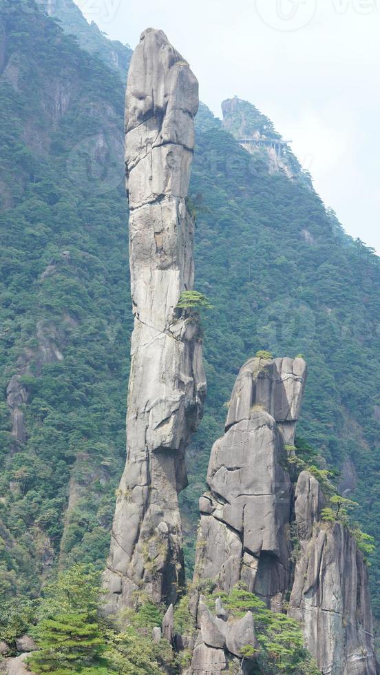 The beautiful mountains landscapes with the green forest and the erupted rock cliff as background in the countryside of the China photo