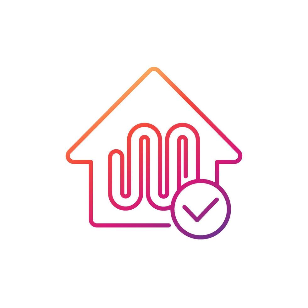 floor heating line icon with a house and check mark vector