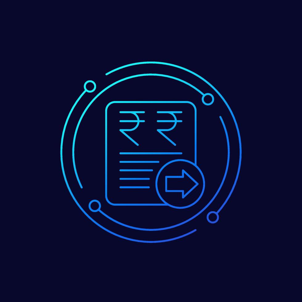 send invoice line icon with a rupee, vector