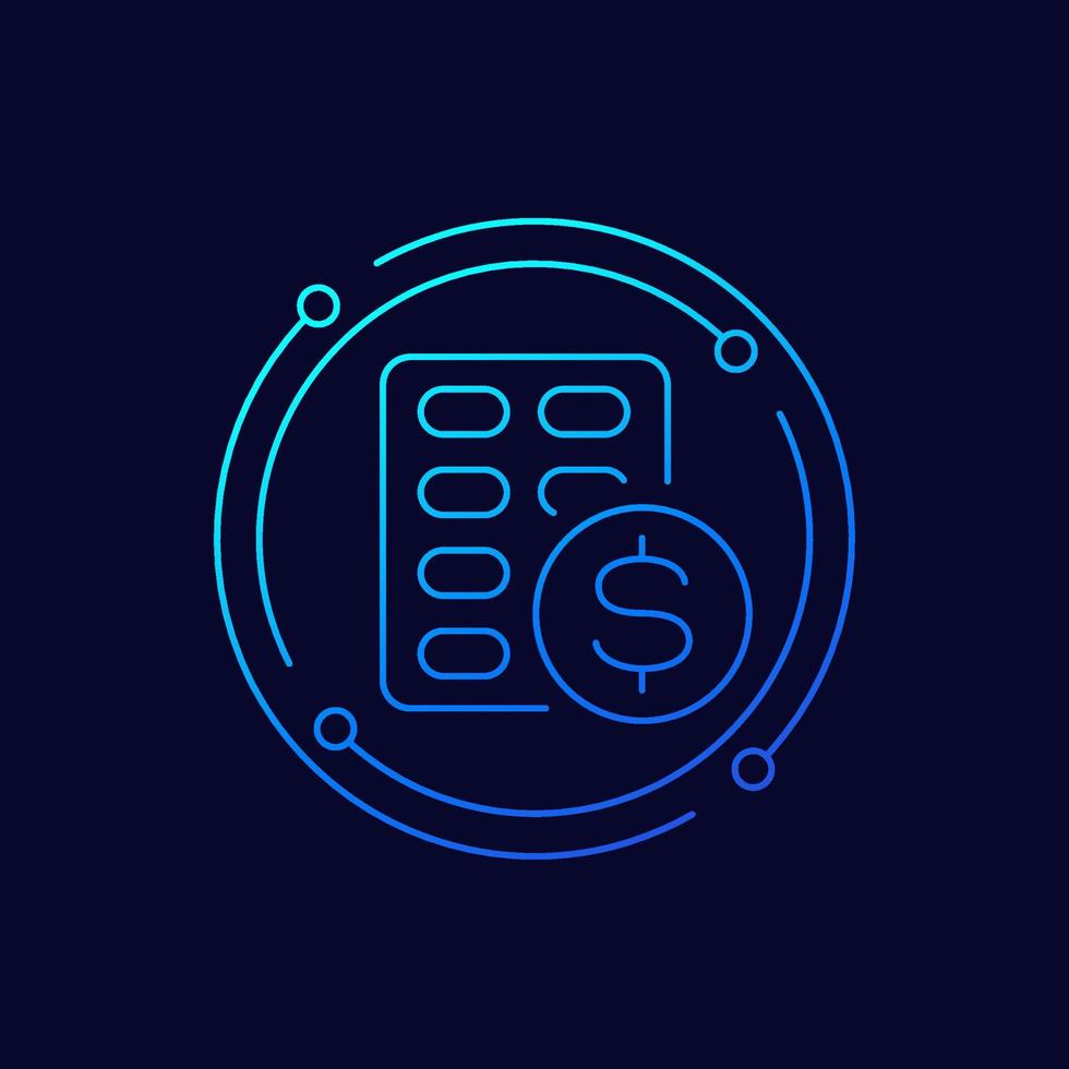 medication cost line icon, vector