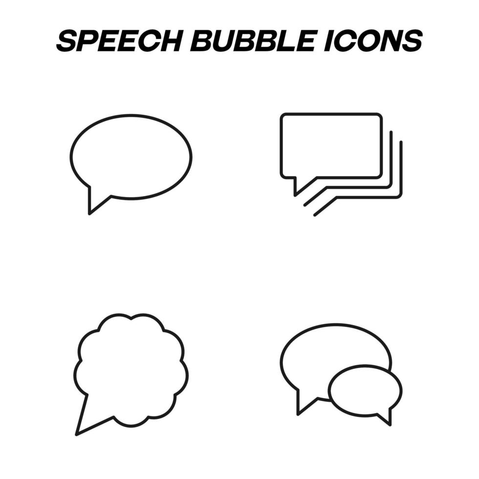 Minimalistic outline signs drawn in flat style. Editable stroke. Vector line icon set with symbols of oval, rectangular and clouded speech bubbles